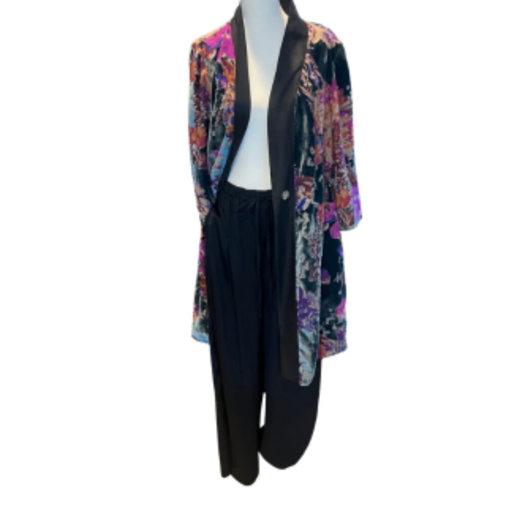 Coldwater Creek Burnout Velvet Floral Jacket & Pants Set Artsy Boho S